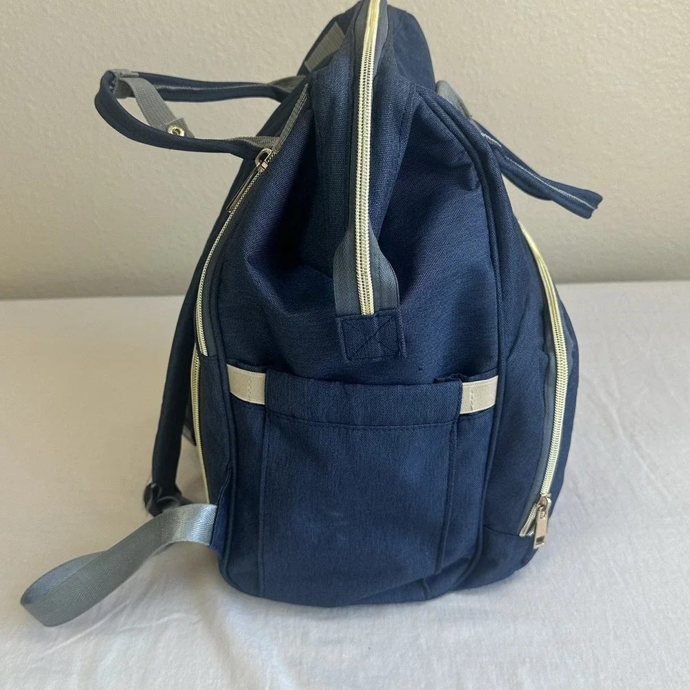 LAND Backpack Diaper Bag Unisex Blue‎ Multi Compartments Zip Travel Canvas Tote